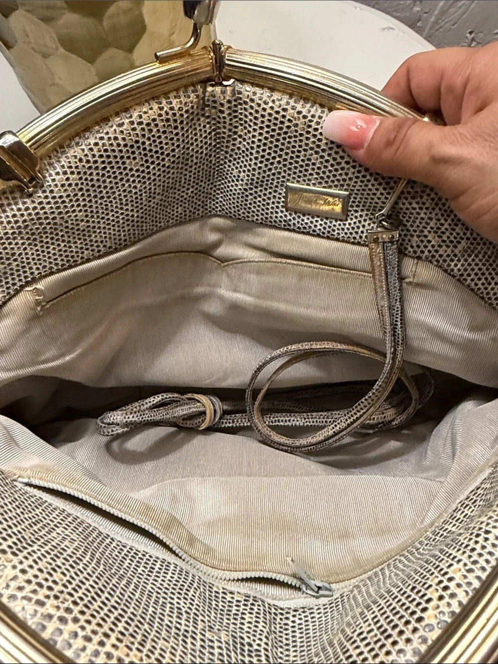 Judith Leiber Gray & Cream snakeskin Clutch